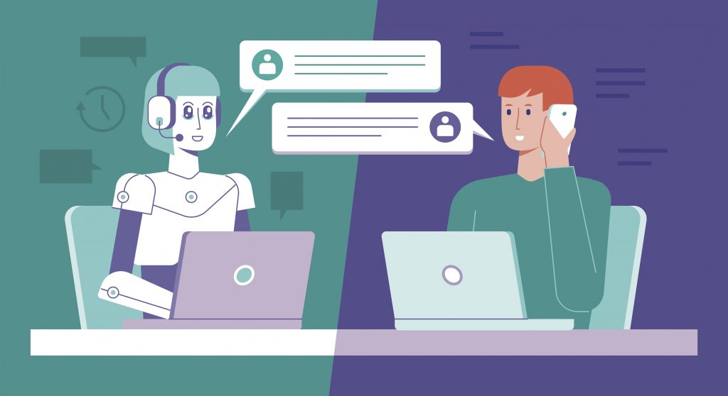 An illustration of a chatbot conversing with a customer.