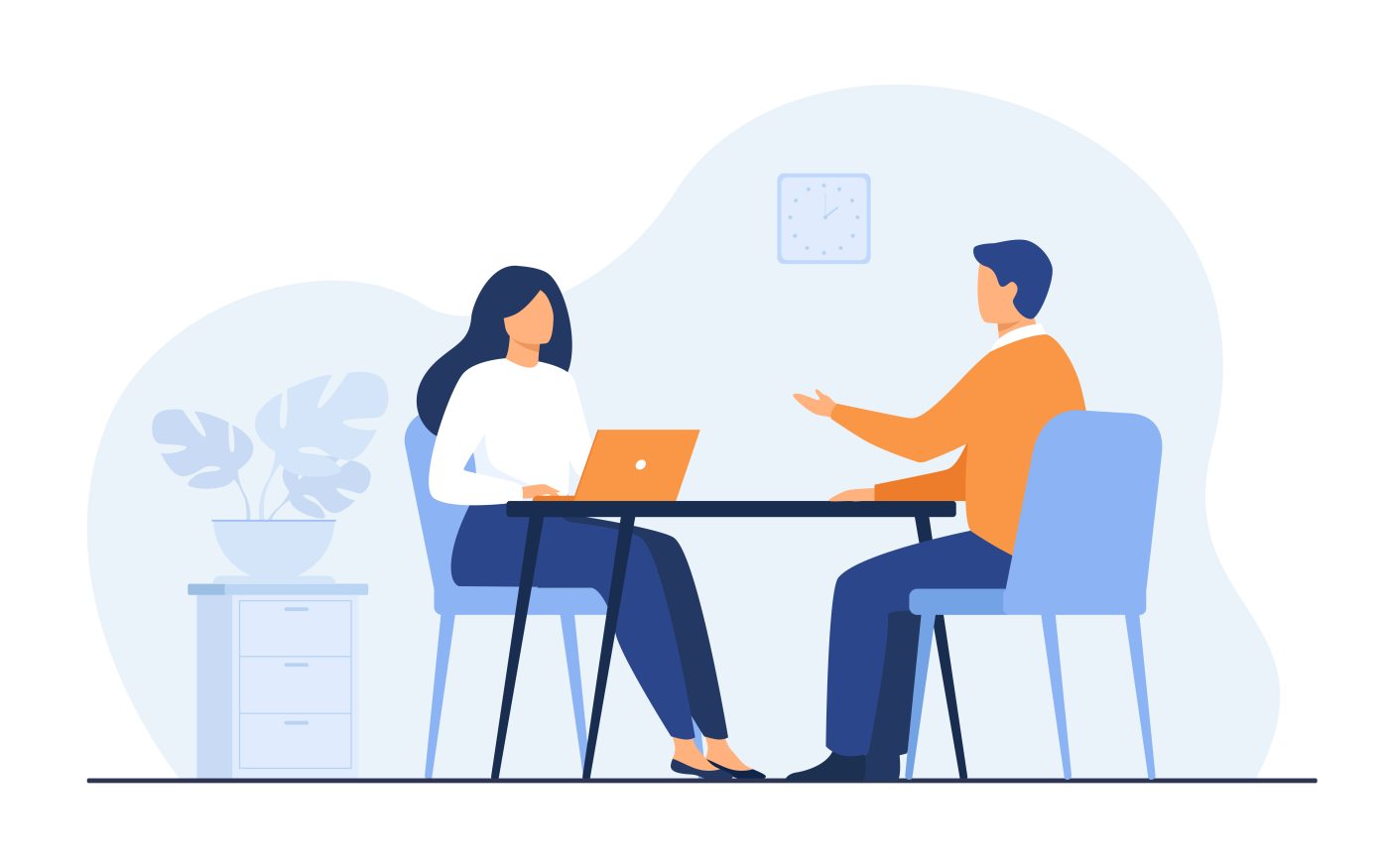 Illustration of a man and a woman having an interview. Voice of the customer